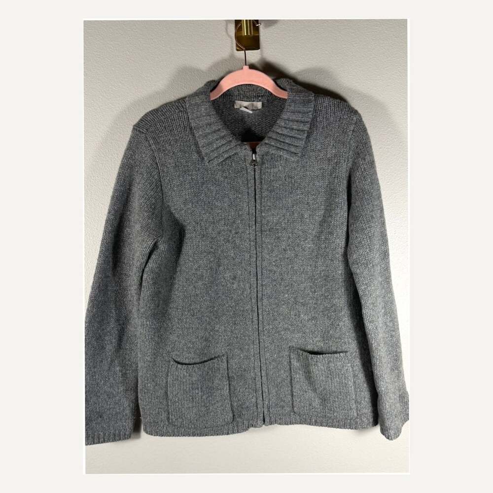 J.Crew Cardigan Size M Gray 100% Wool Full Zip Collared Pockets